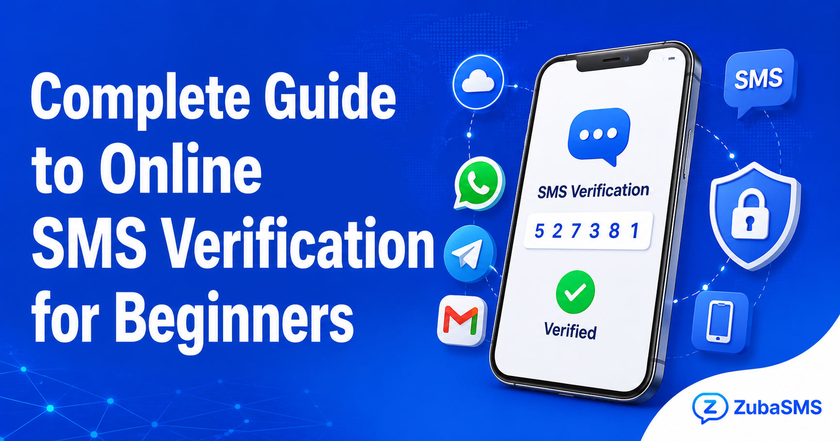 Online SMS verification guide showing virtual phone numbers and OTP authentication.