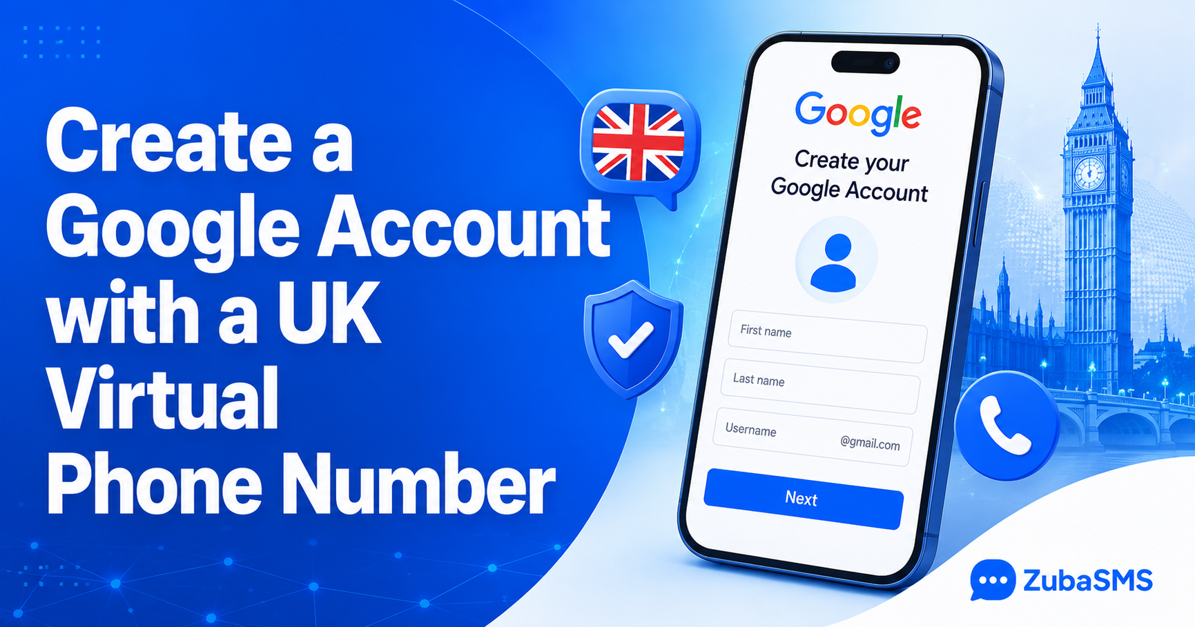 UK virtual phone number used during Google account verification.