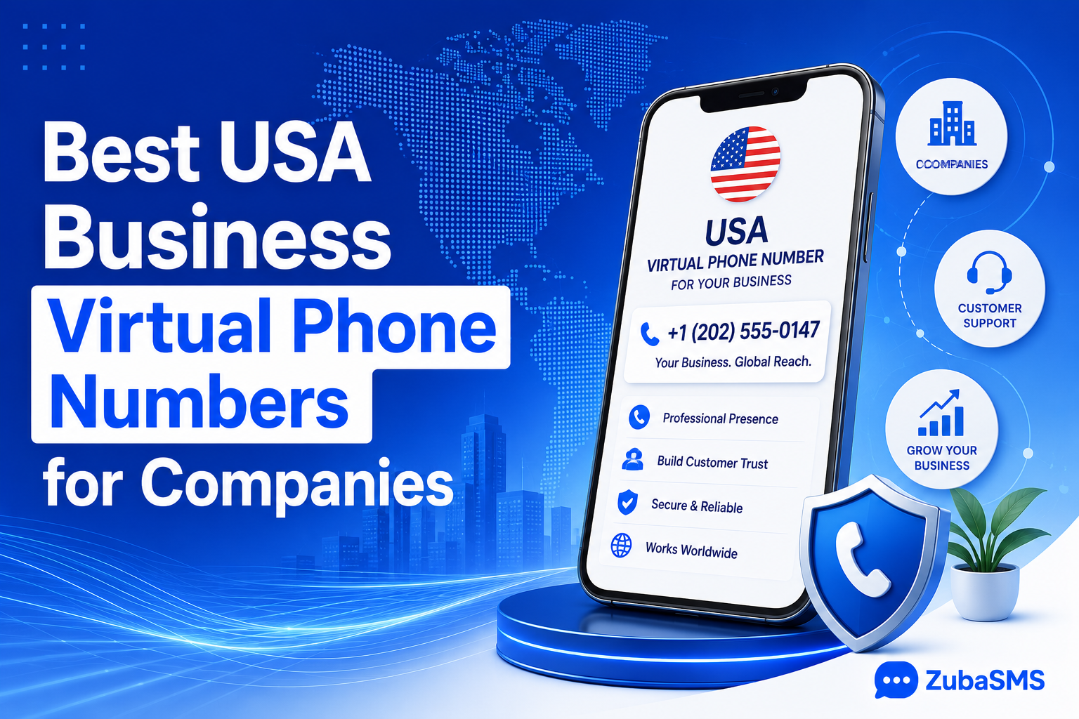 Business professional using a USA business virtual phone number for company communication and SMS verification