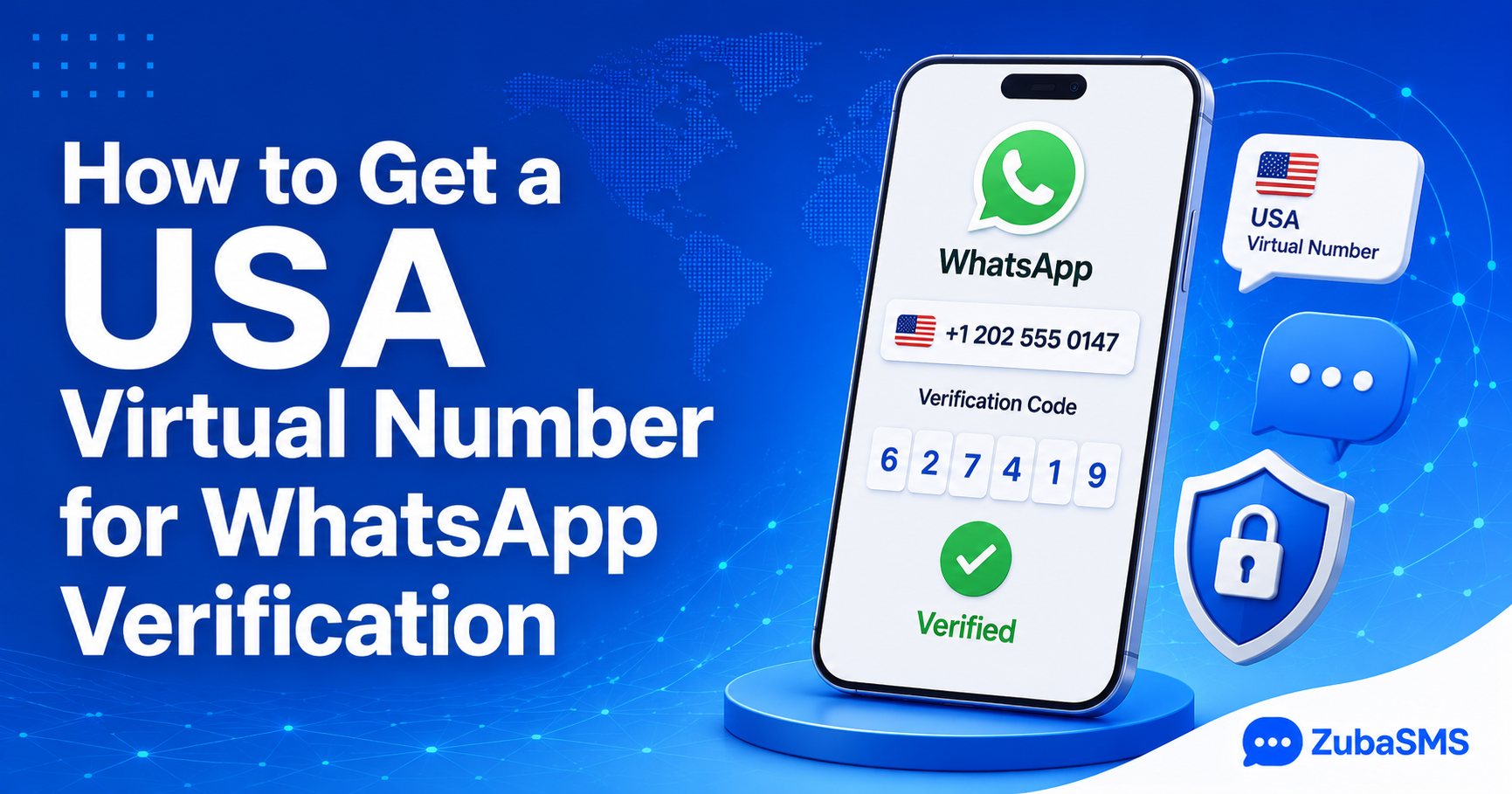 USA virtual phone number receiving a WhatsApp SMS verification code during account setup.