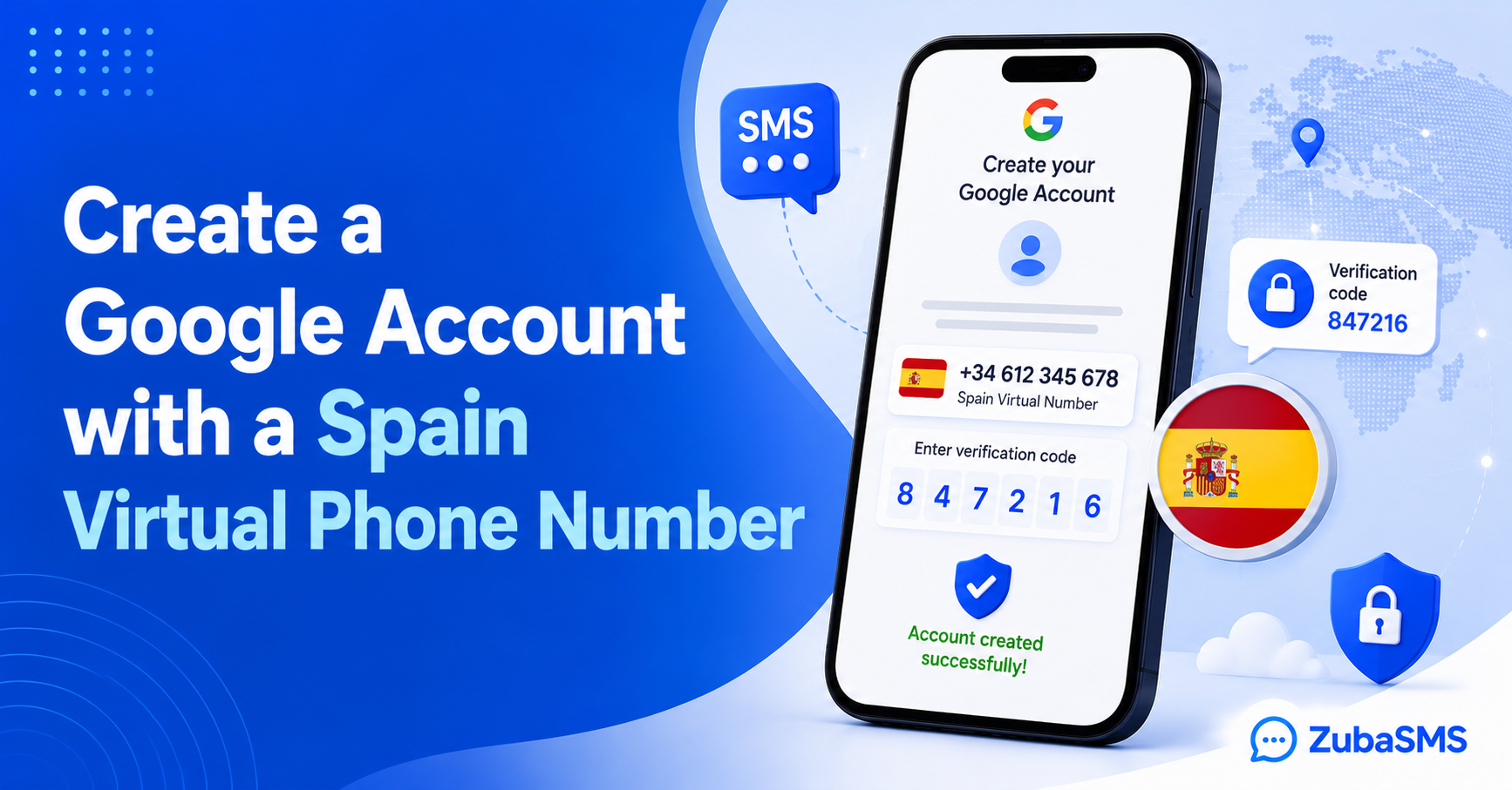 Spain virtual phone number used for Google account SMS verification.